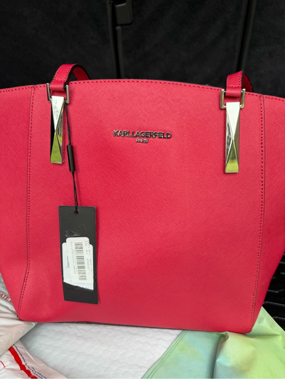 Karl Lagerfeld Paris Pink Embroidered Tote with Pouch NWT 2fer $328 Retail NWT - Picture 3 of 12